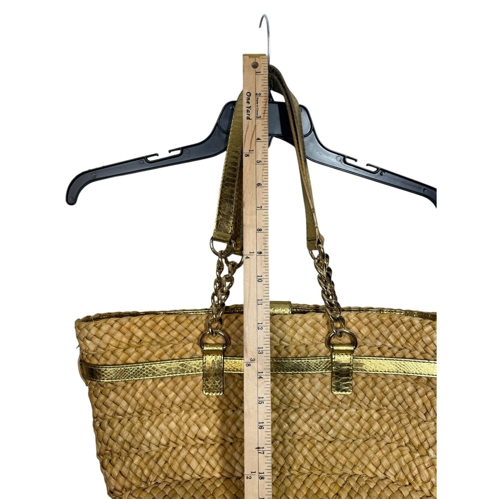 Michael Kors Hamilton Gold Woven Straw Basket Weave Shoulder Tote Bag - Picture 11 of 11